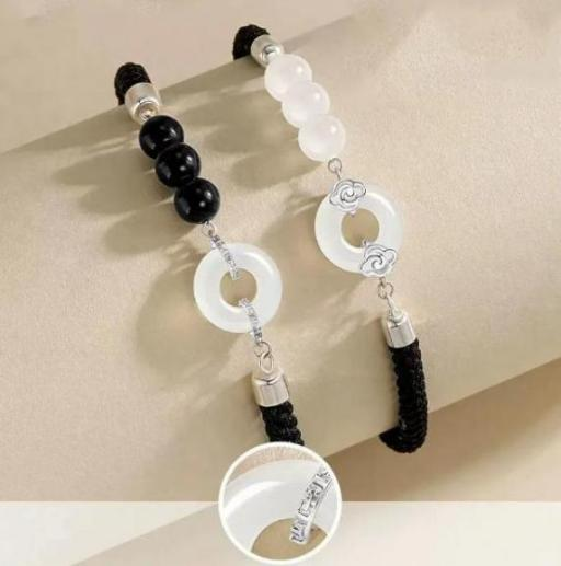 Black Onyx Beaded Safety Keeper Bracelet-WiAuGem