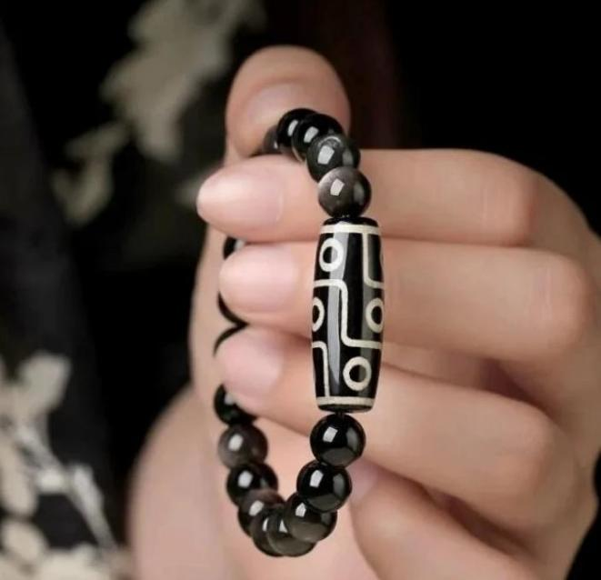 Natural Black Obsidian Nine-Eye Dzi Energy Bracelet-WiAuGem