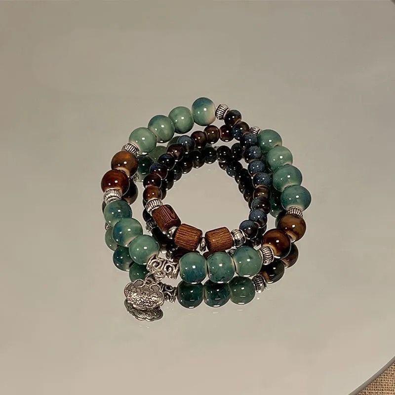 New Chinese Style Ceramic Bracelet Women's Original Design High-End Beaded Bracelet Ethnic Style National Trend Retro Clear Water Jewelry Crafted from a Millennium-Old Ancient Temple-WiAuGem