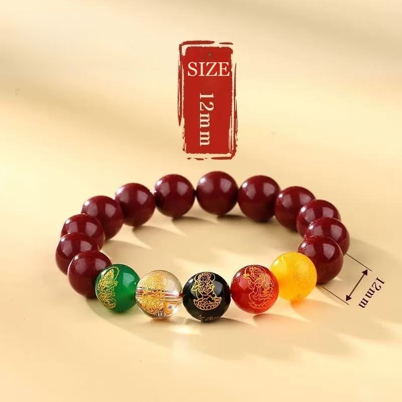 Handcrafted in a Thousand-Year-Old Temple【a Spiritual Talisman for Attracting Wealth】Five Fortunes • Vermilion Wealth Bracele-WiAuGem