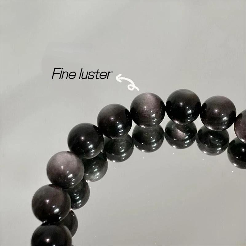 Pure natural silver obsidian bracelet for men and women to bring good luck and wealth Black obsidian bracelet-WiAuGem