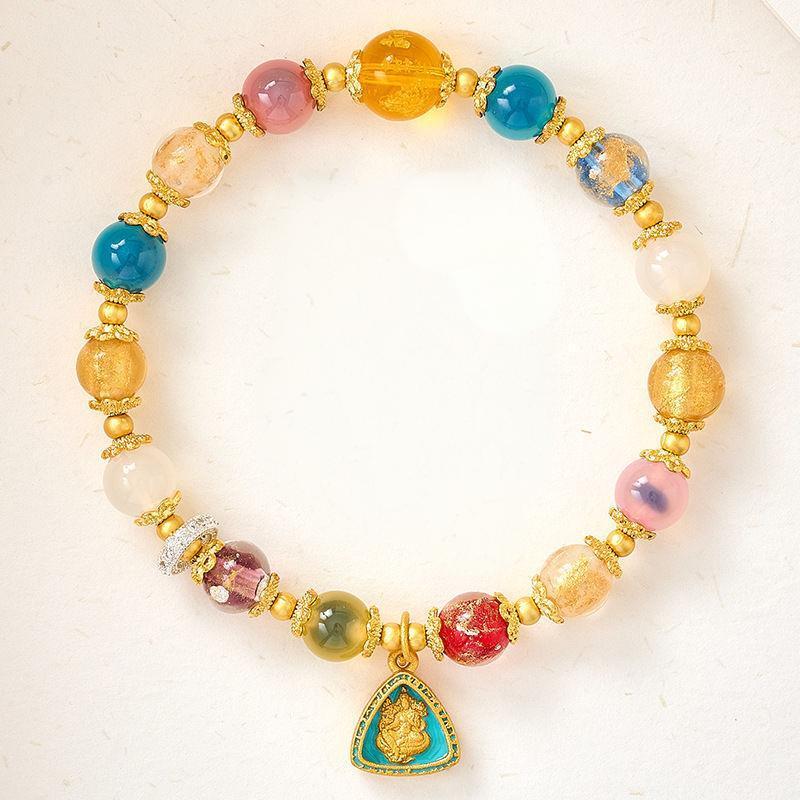 Natural Sugar Heart Agate "Yellow Fortune" Bracelet Incense Ash Porcelain Dopamine Vibe Beaded Bracelet Multi-Gem Jewelry for Luck & Wealth Crafted from a Millennium-Old Ancient Temple-WiAuGem