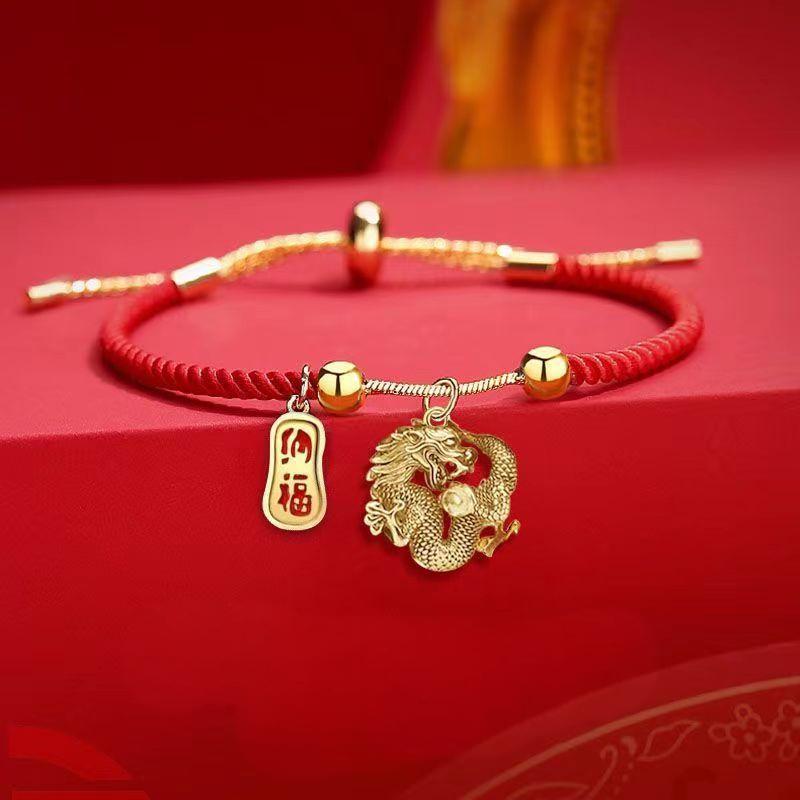 Chinese Style Explosive Red Rope Chinese Knot Handmade Woven Bracelet Female Dragon Year Benmingnian Lucky Hand Rope Gift——Handmade From The Millennium Temple-WiAuGem
