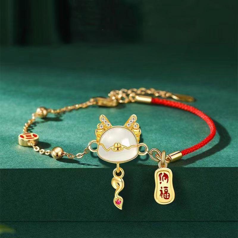 Chinese Style Explosive Red Rope Chinese Knot Handmade Woven Bracelet Female Dragon Year Benmingnian Lucky Hand Rope Gift——Handmade From The Millennium Temple-WiAuGem