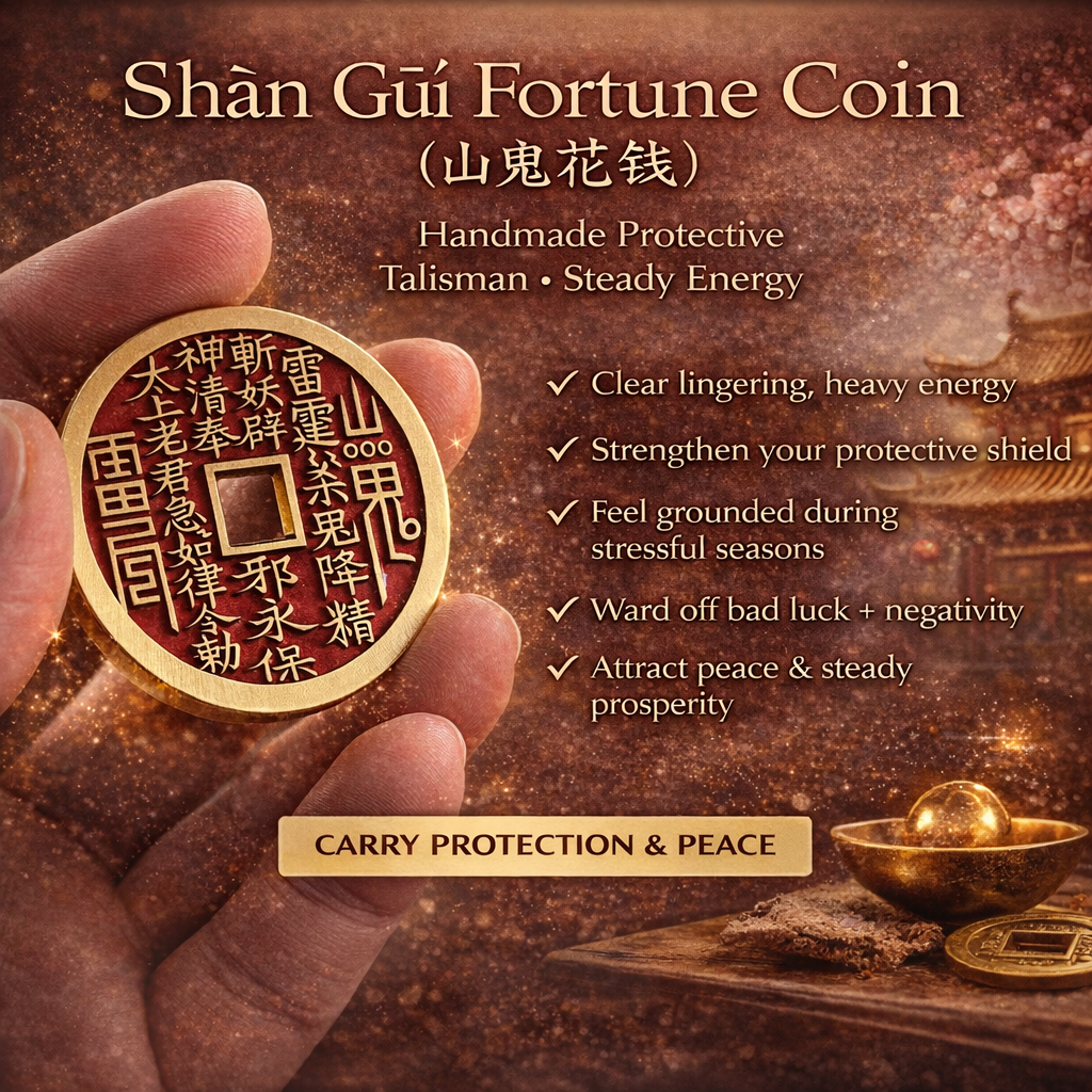 Amulet Necklace pure brass mountain ghost coin Hand-painted with cinnabar-Double Your Prosperity Power-WiAuGem