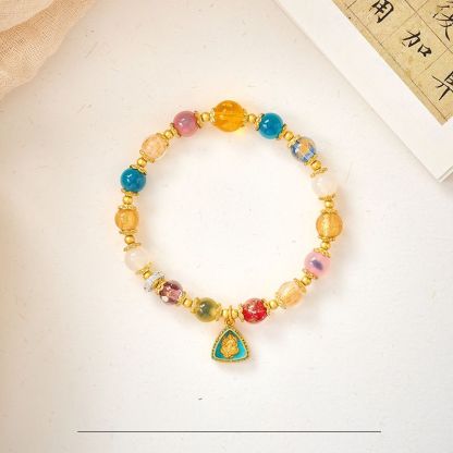 Natural Sugar Heart Agate  Yellow Fortune  Bracelet Incense Ash Porcelain Dopamine Vibe Beaded Bracelet Multi-Gem Jewelry for Luck   Wealth Crafted from a Millennium-Old Ancient Temple-WiAuGem