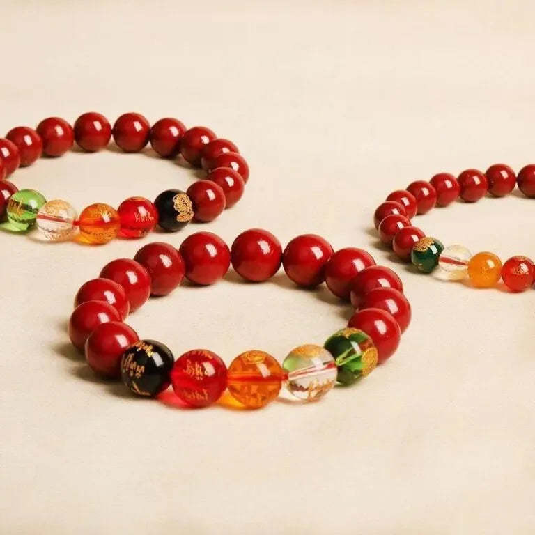 Handcrafted in a Thousand-Year-Old Temple【a Spiritual Talisman for Attracting Wealth】Five Fortunes • Vermilion Wealth Bracele-WiAuGem