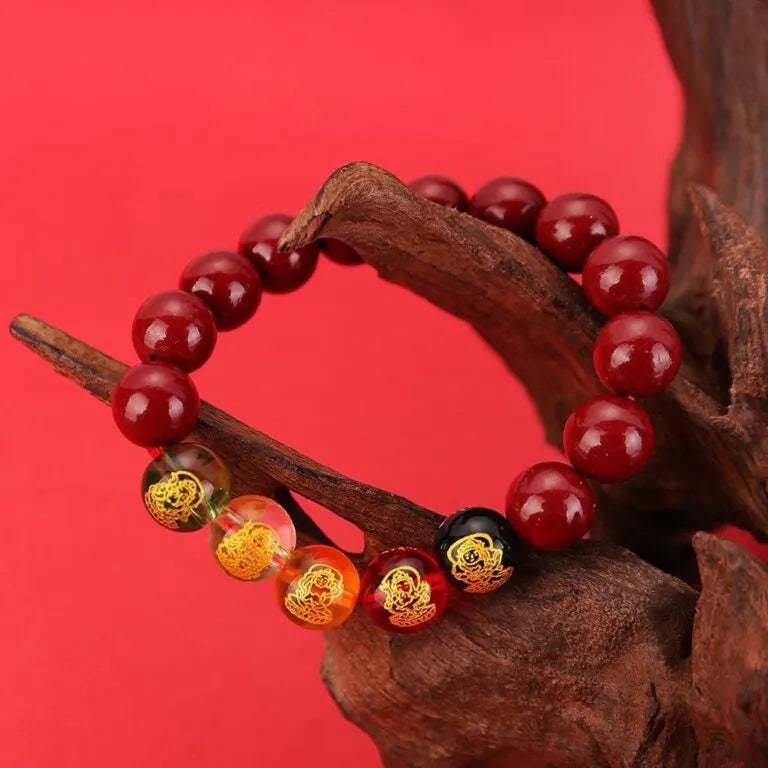 Handcrafted in a Thousand-Year-Old Temple【a Spiritual Talisman for Attracting Wealth】Five Fortunes • Vermilion Wealth Bracele-WiAuGem