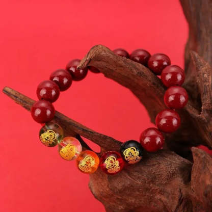 Handcrafted in a Thousand-Year-Old Temple【a Spiritual Talisman for Attracting Wealth】Five Fortunes • Vermilion Wealth Bracele-WiAuGem