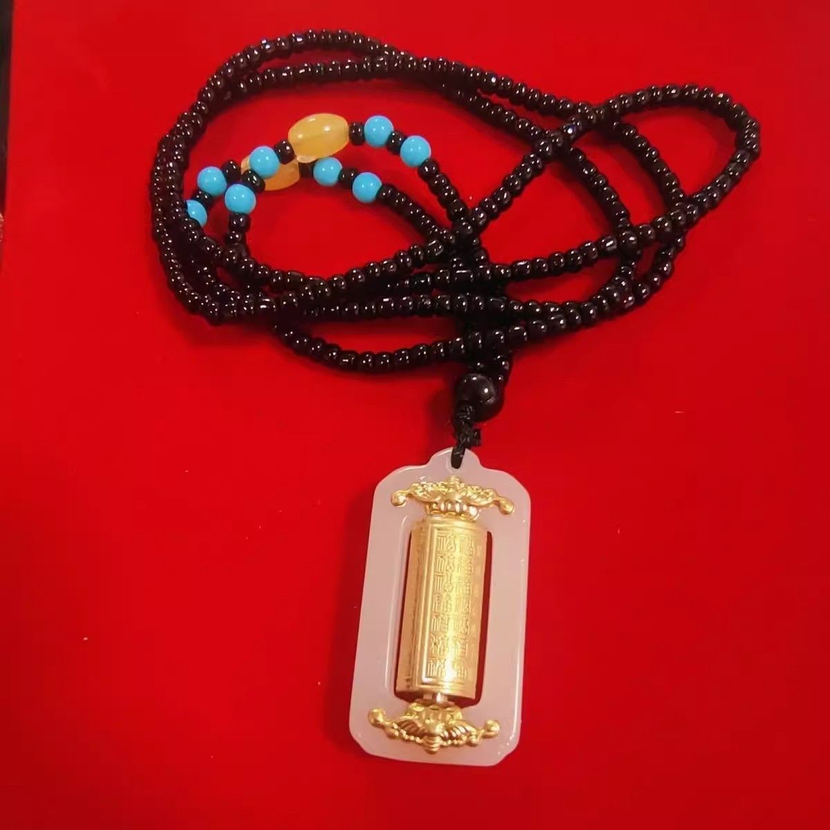 Fortune-Turning Cylinder Pendant Hundred Blessings Rotating Tube Charm Hetian Ink Jade Small Square Pendant Lucky Fortune Necklace Gift Crafted from a Millennium-Old Ancient Temple-WiAuGem