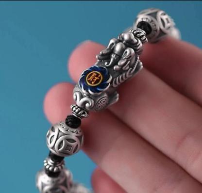 Handcrafted in a Thousand-Year-Old Temple【a Spiritual Talisman for Attracting Wealth】Feng Shui Pixiu Enamel 'Cai' Glyph Wealth Chain Bracelet-WiAuGem