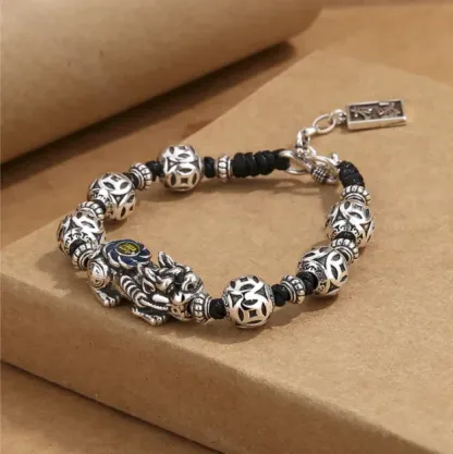 Handcrafted in a Thousand-Year-Old Temple【a Spiritual Talisman for Attracting Wealth】Feng Shui Pixiu Enamel 'Cai' Glyph Wealth Chain Bracelet-WiAuGem