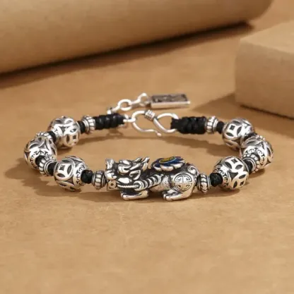 Handcrafted in a Thousand-Year-Old Temple【a Spiritual Talisman for Attracting Wealth】Feng Shui Pixiu Enamel 'Cai' Glyph Wealth Chain Bracelet-WiAuGem