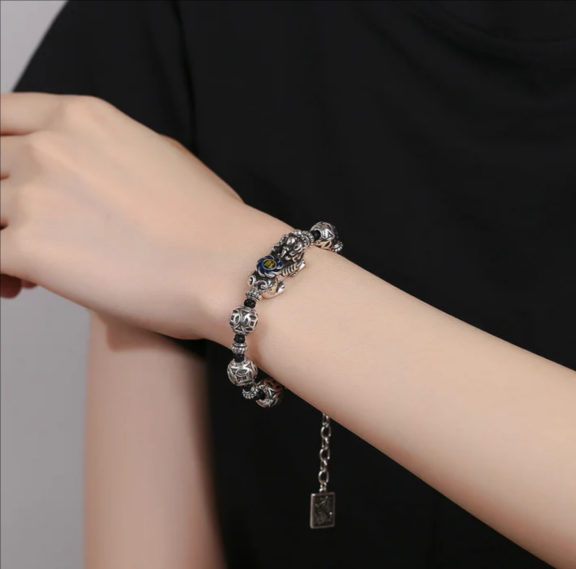 Handcrafted in a Thousand-Year-Old Temple【a Spiritual Talisman for Attracting Wealth】Feng Shui Pixiu Enamel 'Cai' Glyph Wealth Chain Bracelet-WiAuGem