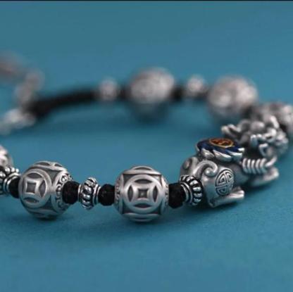 Handcrafted in a Thousand-Year-Old Temple【a Spiritual Talisman for Attracting Wealth】Feng Shui Pixiu Enamel 'Cai' Glyph Wealth Chain Bracelet-WiAuGem