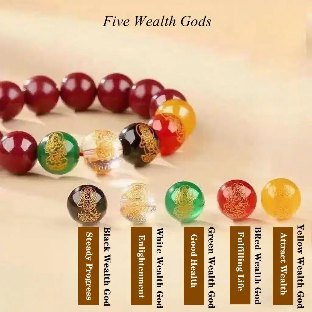 Handcrafted in a Thousand-Year-Old Temple【a Spiritual Talisman for Attracting Wealth】Five Fortunes • Vermilion Wealth Bracele-WiAuGem