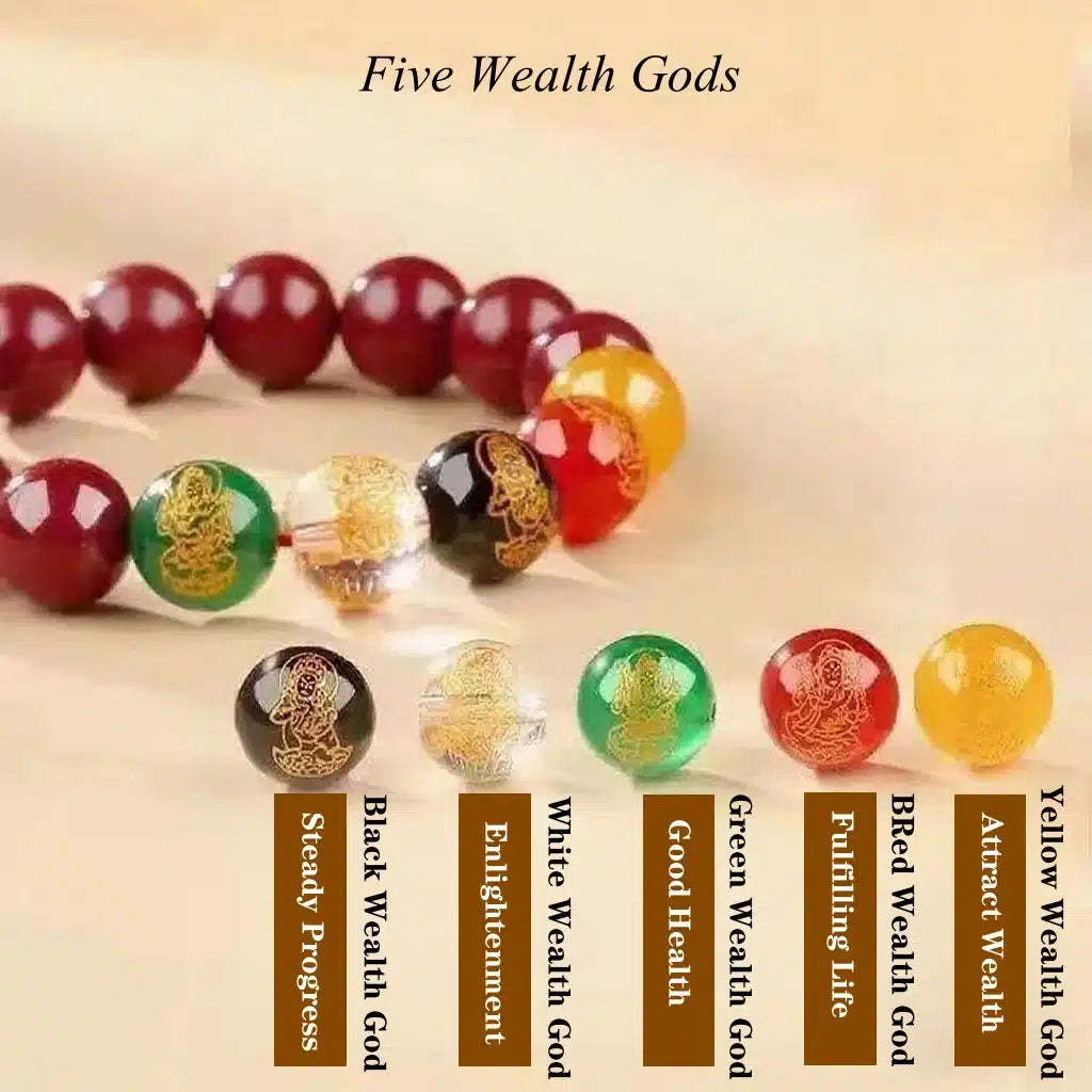 Handcrafted in a Thousand-Year-Old Temple【a Spiritual Talisman for Attracting Wealth】Five Fortunes • Vermilion Wealth Bracele-WiAuGem