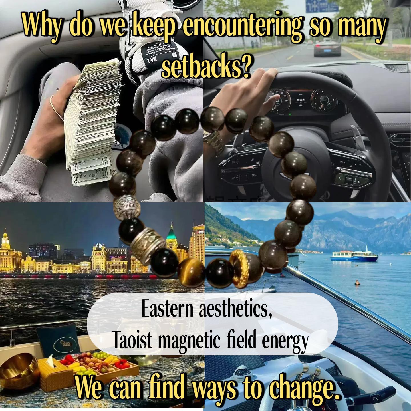 Pure natural silver obsidian bracelet for men and women to bring good luck and wealth Black obsidian bracelet-WiAuGem