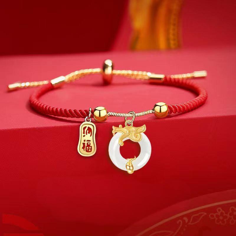 Chinese Style Explosive Red Rope Chinese Knot Handmade Woven Bracelet Female Dragon Year Benmingnian Lucky Hand Rope Gift——Handmade From The Millennium Temple-WiAuGem