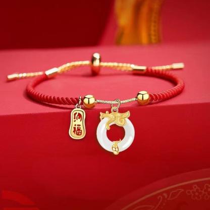 Chinese Style Explosive Red Rope Chinese Knot Handmade Woven Bracelet Female Dragon Year Benmingnian Lucky Hand Rope Gift——Handmade From The Millennium Temple-WiAuGem