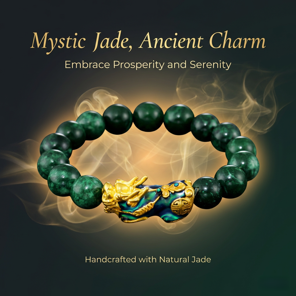 Fortune-Bringing PiXiu Jade Bracelet - Dynasty Jade Treasure · Hetian Jade/Falcon’s Eye, attracts wealth and brings good luck.