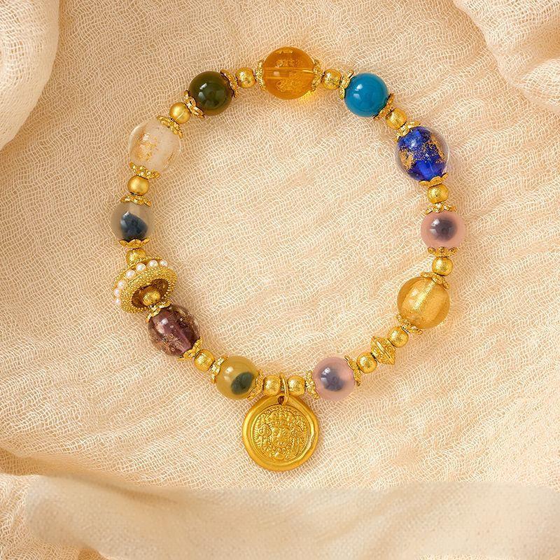 Natural Sugar Heart Agate "Yellow Fortune" Bracelet Incense Ash Porcelain Dopamine Vibe Beaded Bracelet Multi-Gem Jewelry for Luck & Wealth Crafted from a Millennium-Old Ancient Temple-WiAuGem