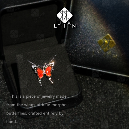 Handcrafted S925 Sterling Silver Butterfly Necklace with Blue Iridescent Wings – Unique Artisan Pendant, Custom Couple Jewelry