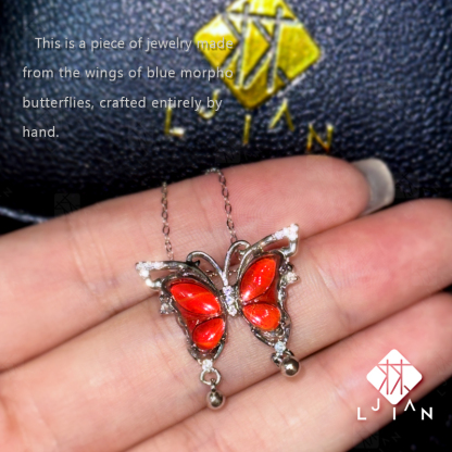 Handcrafted S925 Sterling Silver Butterfly Necklace with Blue Iridescent Wings – Unique Artisan Pendant, Custom Couple Jewelry
