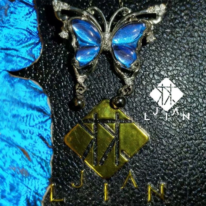 Handcrafted S925 Sterling Silver Butterfly Necklace with Blue Iridescent Wings – Unique Artisan Pendant, Custom Couple Jewelry