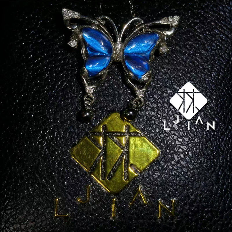 Handcrafted S925 Sterling Silver Butterfly Necklace with Blue Iridescent Wings – Unique Artisan Pendant, Custom Couple Jewelry
