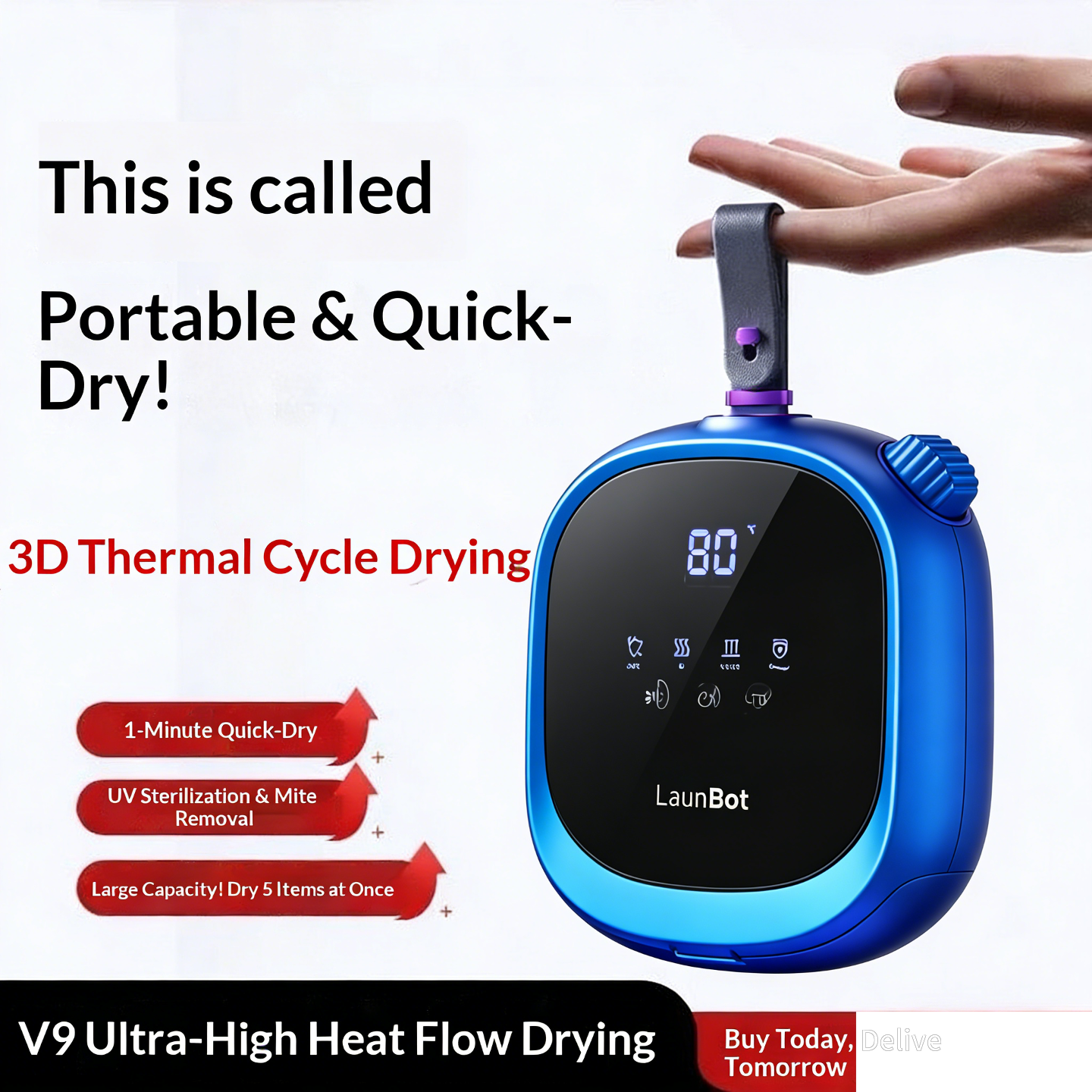 Hang Dry Straight- Everyday.Portable clothes dryer--Dry & Straight in Mins Al-controlled Heater Hands-freeOperation  Safe for all Fabrics | UV-C & Mites RemovalRemove Odors-Natural Therapy
