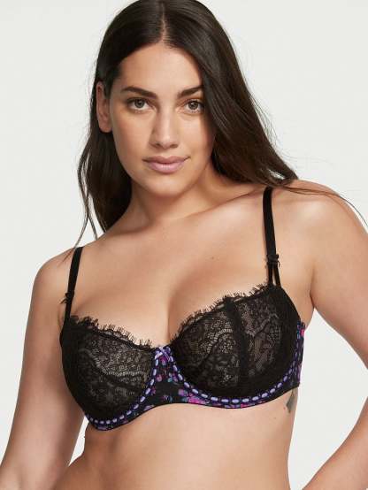 Wicked Unlined Ribbon Slot Lace Balconette Bra