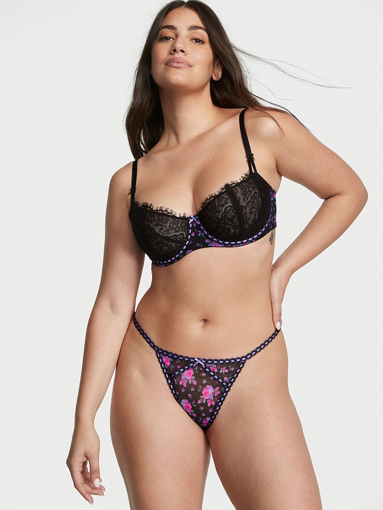 Wicked Unlined Ribbon Slot Lace Balconette Bra