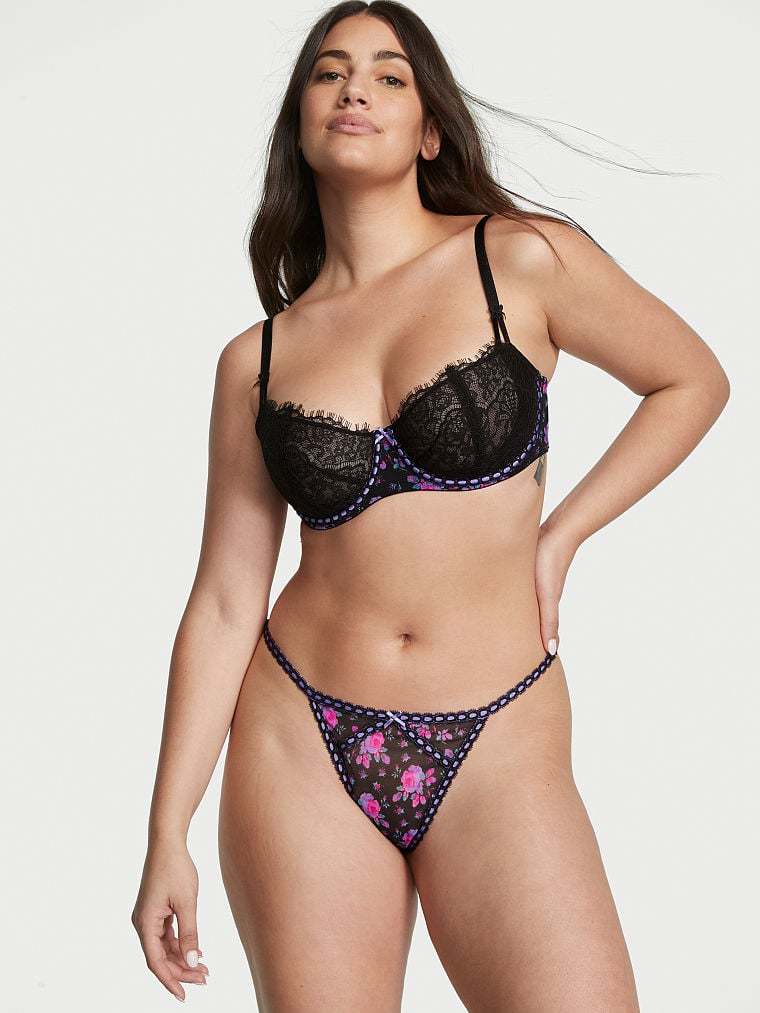 Wicked Unlined Ribbon Slot Lace Balconette Bra