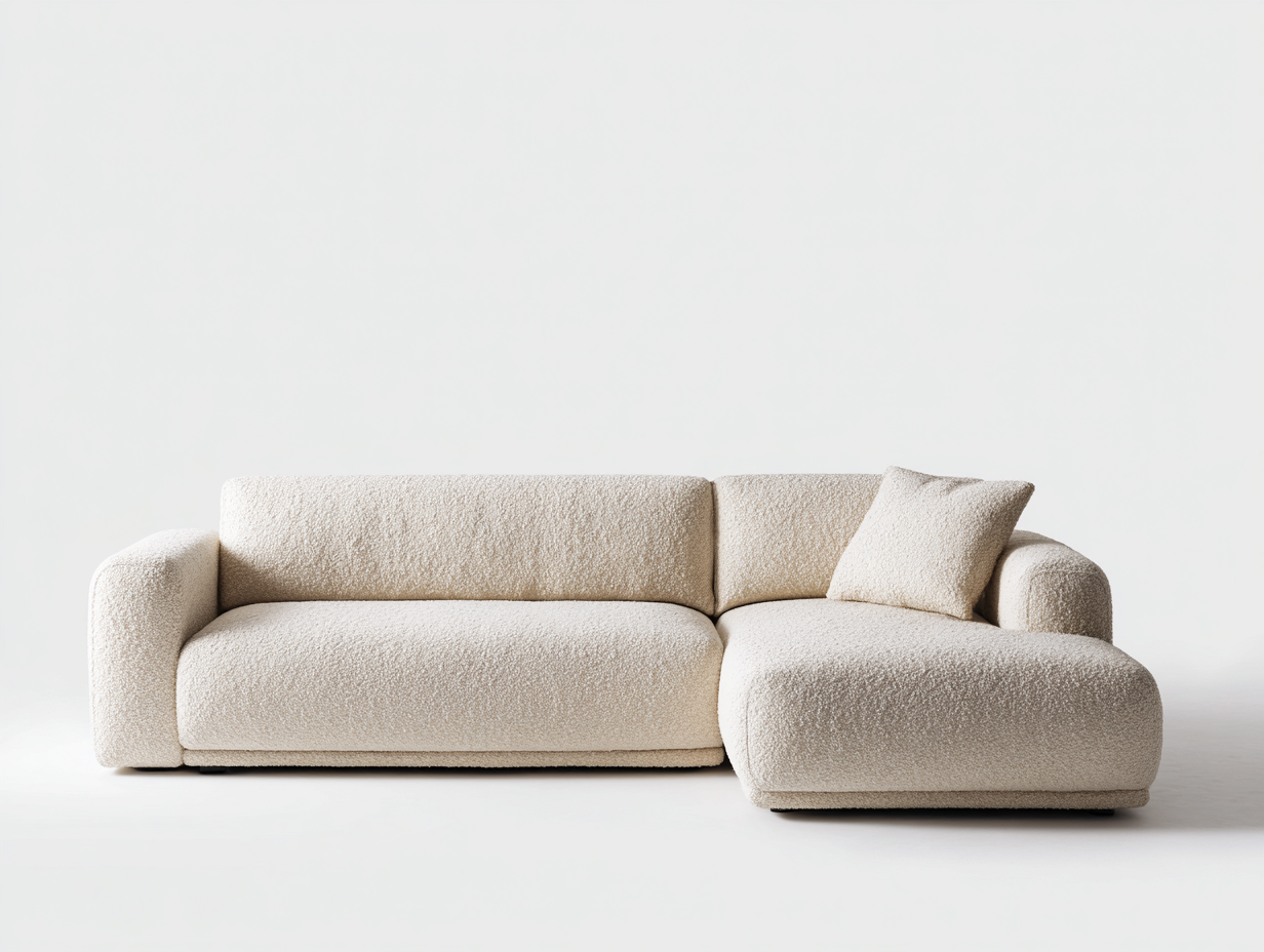 Canapé d'angle en tissu bouclé 265x160x82 cm - écru - design moderne-Snugno