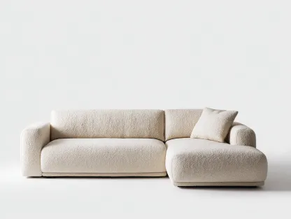 Canapé d'angle en tissu bouclé 265x160x82 cm - écru - design moderne-Snugno