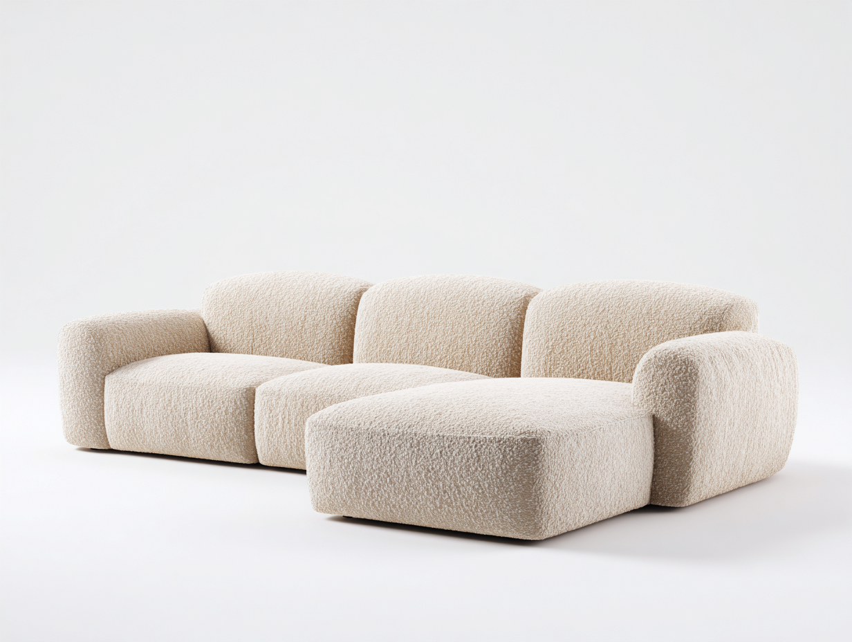 Canapé d'angle en tissu bouclé 290x170x82 cm - beige - design moderne-Snugno