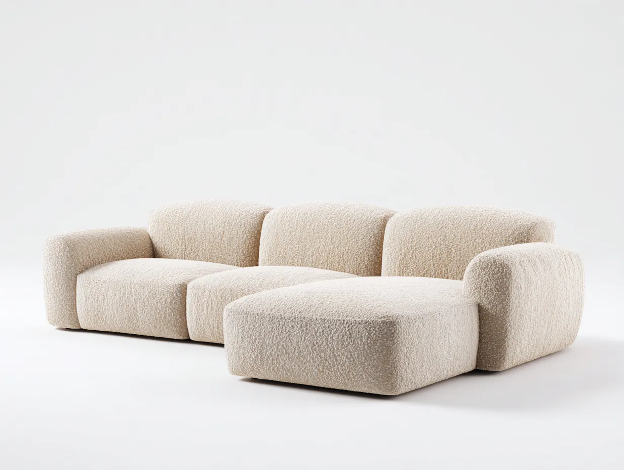 Canapé d'angle en tissu bouclé 290x170x82 cm - beige - design moderne-Snugno