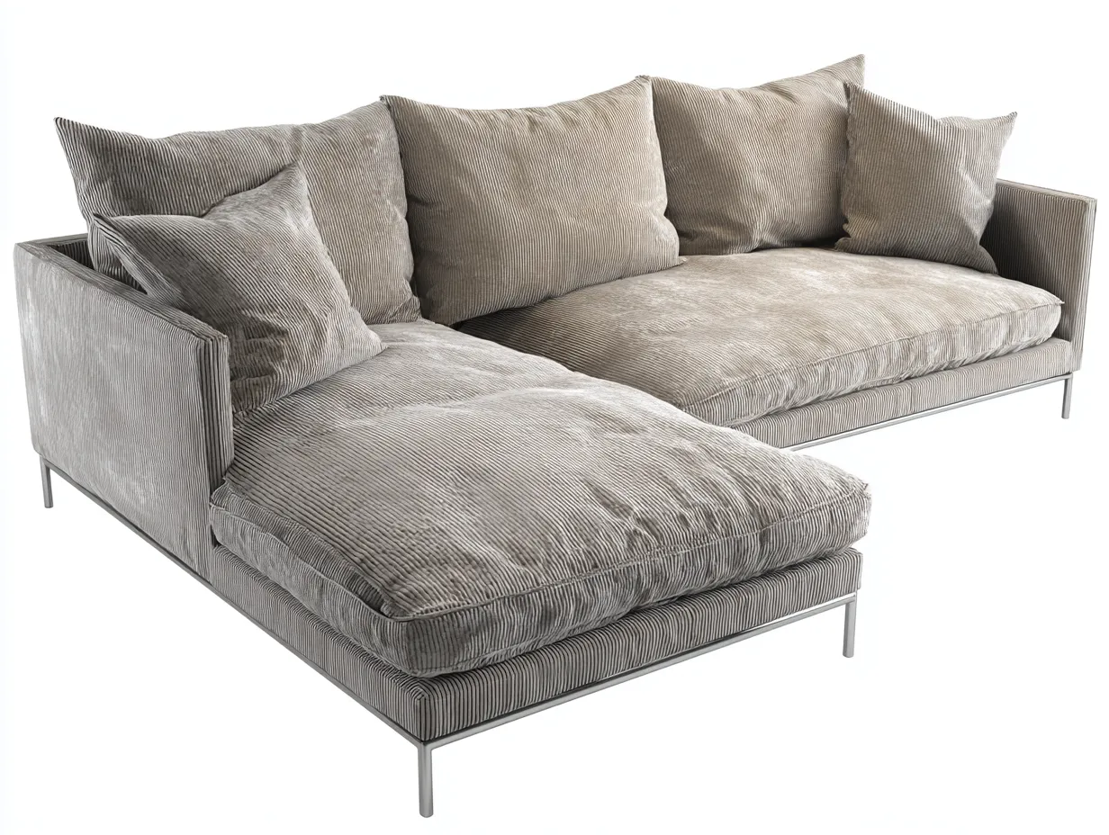 Canapé d'angle en velours côtelé 285x165x82 cm - gris clair - design moderne-Snugno