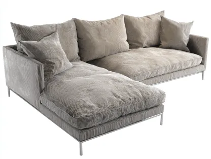 Canapé d'angle en velours côtelé 285x165x82 cm - gris clair - design moderne-Snugno