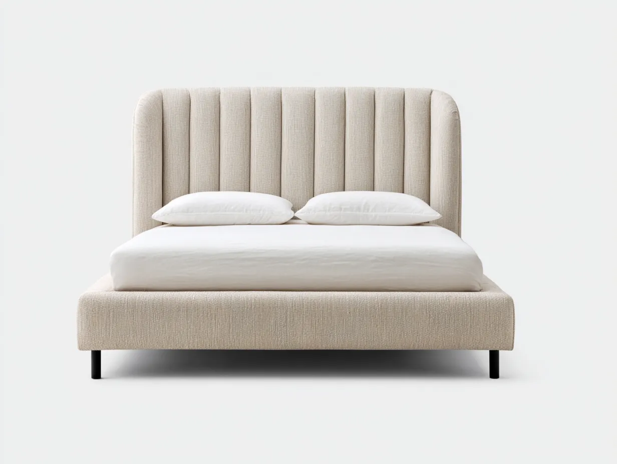 Lit double en tissu 210x160x110 cm - beige - design à relief vertical-Snugno