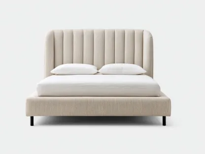 Lit double en tissu 210x160x110 cm - beige - design à relief vertical-Snugno