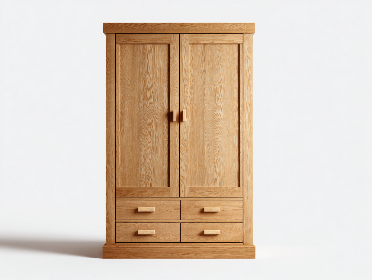 Armoire bois 2 portes 4 tiroirs 120x60x200 cm - chêne clair - design moderne-Snugno