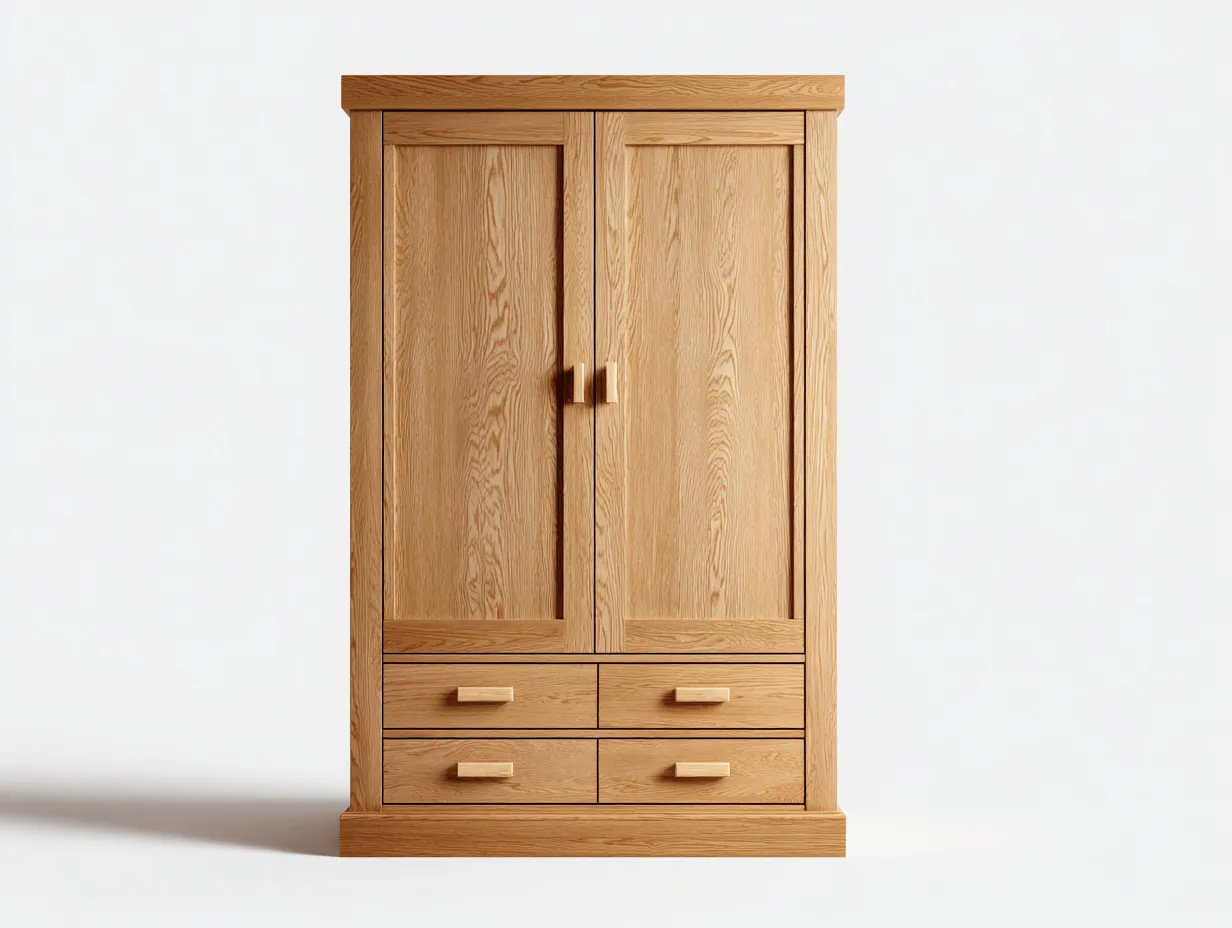 Armoire bois 2 portes 4 tiroirs 120x60x200 cm - chêne clair - design moderne-Snugno