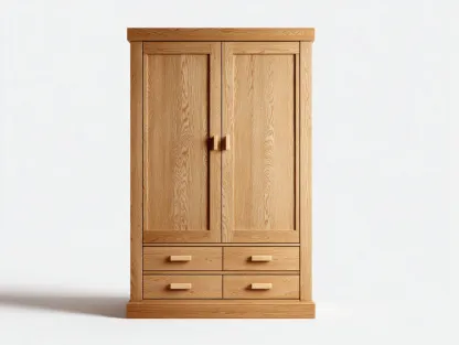 Armoire bois 2 portes 4 tiroirs 120x60x200 cm - chêne clair - design moderne-Snugno