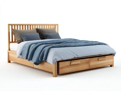 Lit double en bois 210x160x105 cm - chêne clair - avec 2 tiroirs - design moderne-Snugno