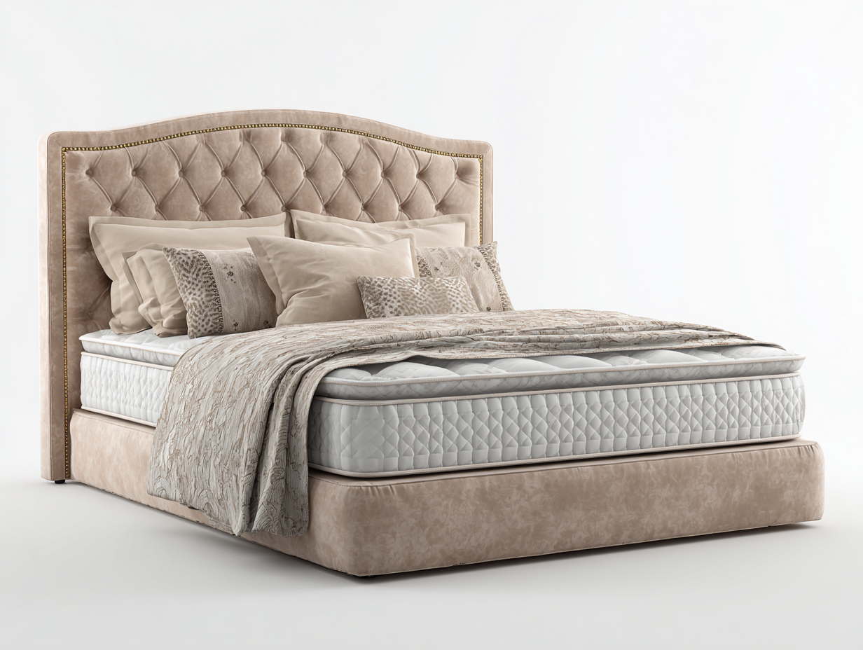 Lit double velours 200x160x120 cm - beige - design capitonné-Snugno