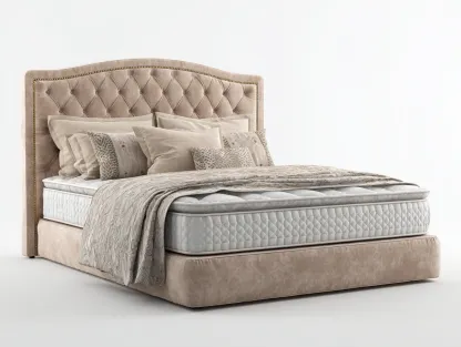 Lit double velours 200x160x120 cm - beige - design capitonné-Snugno