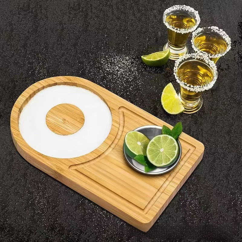 Bamboo cocktail glass with salt rim tray