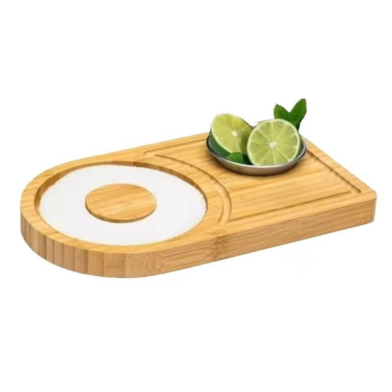 Bamboo cocktail glass with salt rim tray